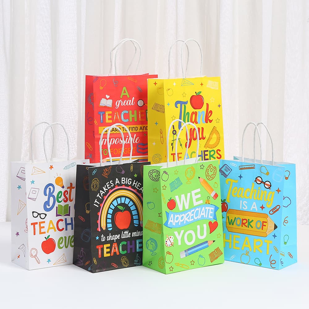 New Colorful Teacher's Day Series Gift Packaging Bags Kraft Paper Bags Party Festival Handheld Gift Bags Wholesale