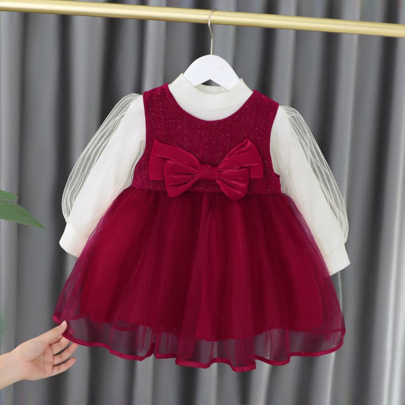 Little Girl 2025 New Red Children's First Birthday Princess Dress 0-4 Years Old Spring Thin First Birthday Outfit
