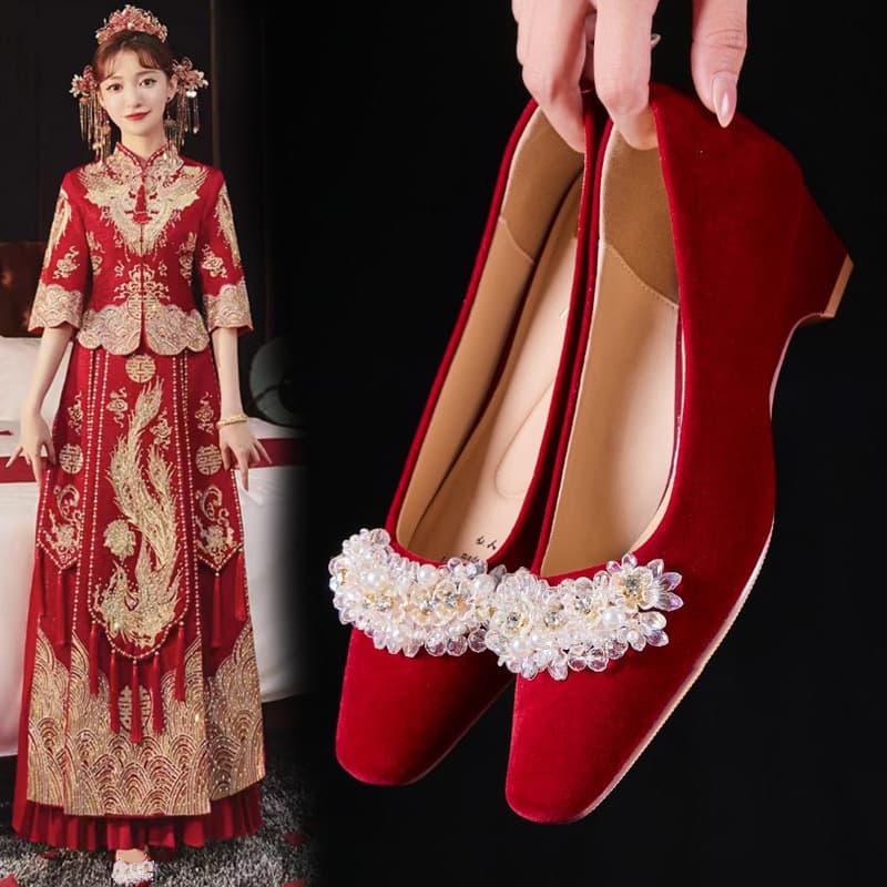3cm High Heel Bridal Shoes, Wedge Shoes with a High-End Feel, Shallow Sole Wedding Shoes for Women, Comfortable and Not Tiring on the Feet, Single Shoes Yir2581-3
