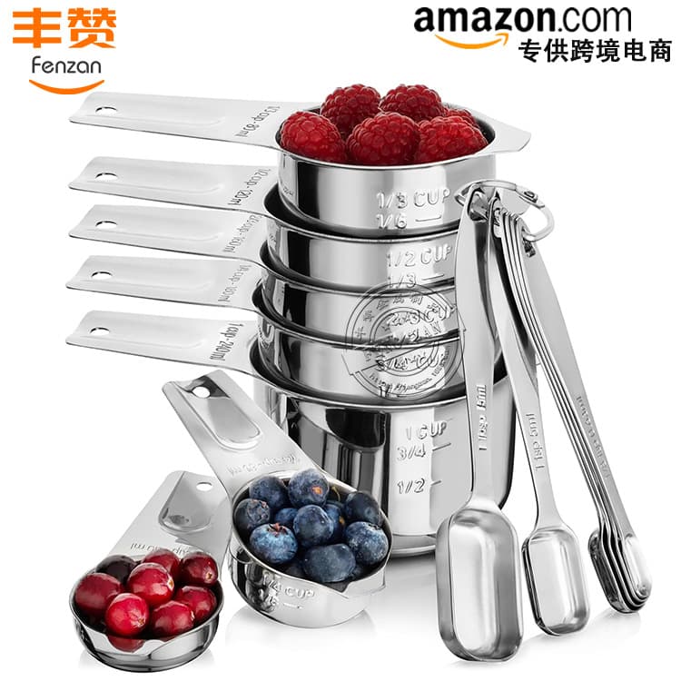 Stainless Steel Measuring Spoon and Cup Set with Gold Handle, Vacuum Titanium Baking Measuring Spoon