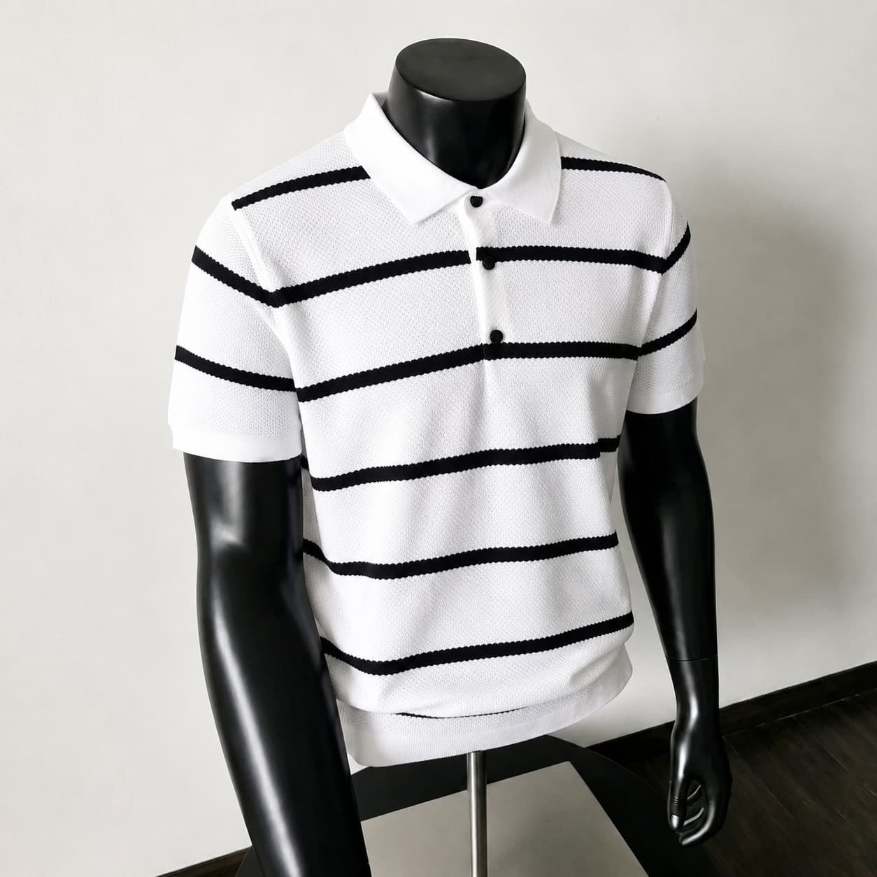 Black and white contrast striped knitted Polo shirt short-sleeved men's summer wear high-end business commuting casual T-shirt half sleeve