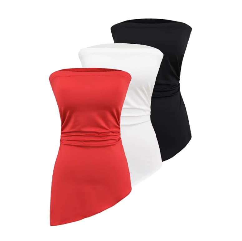 2025 Summer New Women's American Trendy Solid Color Tube Top with Ruffle One-Shoulder, Waist-Cinching Irregular Layering Top