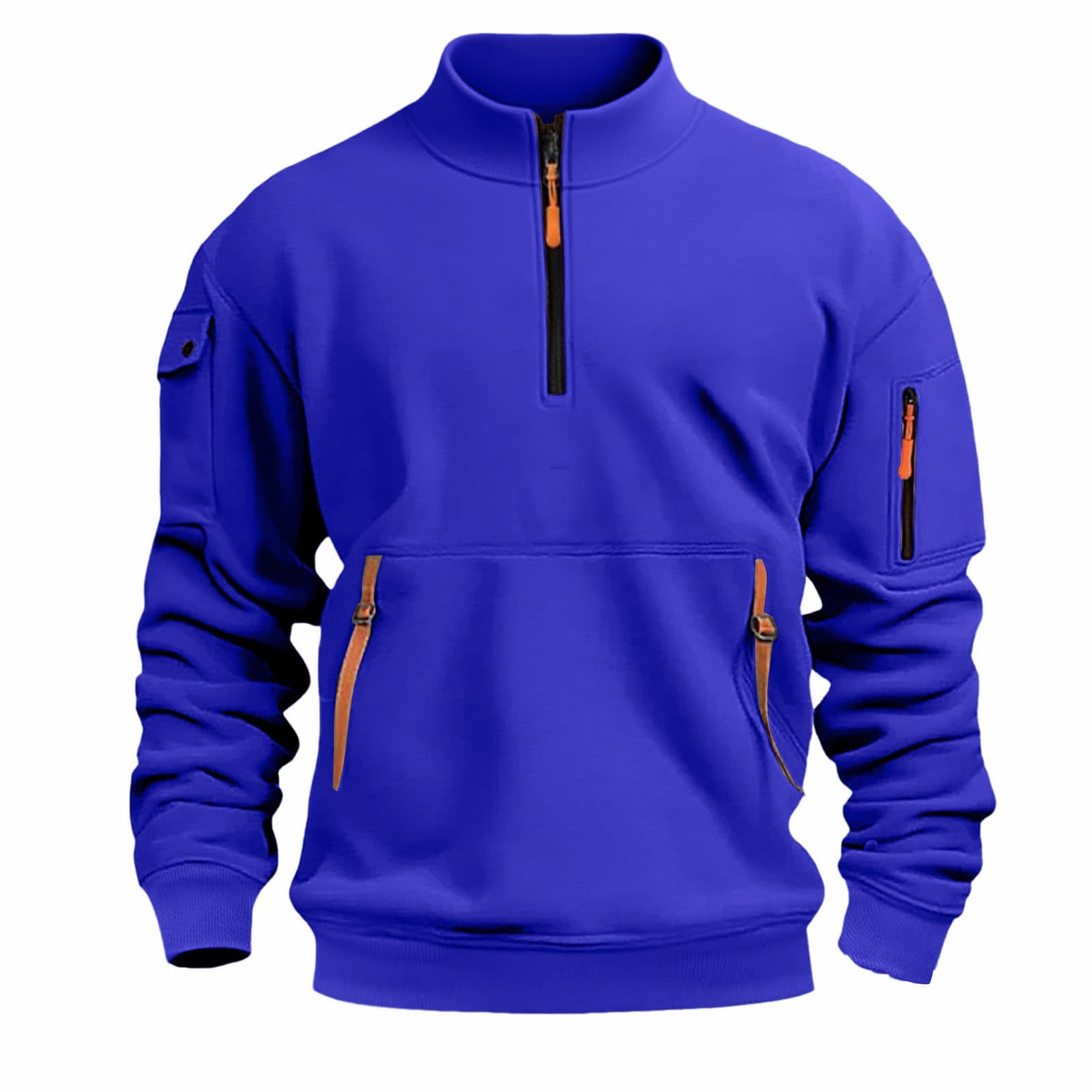Men's Stand Collar Spring/Autumn Hoodie Zip-Up Multi-Pocket Half-Zip Pullover Sports Casual Sweatshirt