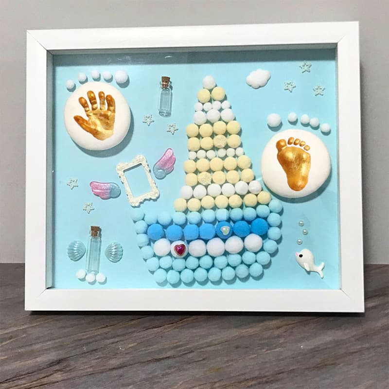 Baby Hand and Footprint Clay with Hair Keepsake Frame Newborn Footprint Full Moon Hundred Days Ceremony