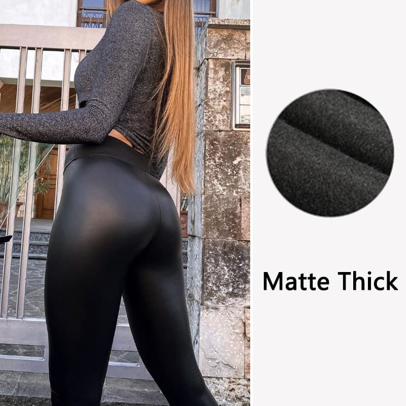 PU Leather Pants for Women Plus Size High Waist Tight Fleece Lined Leggings Autumn Winter Thick Black Skinny Pants