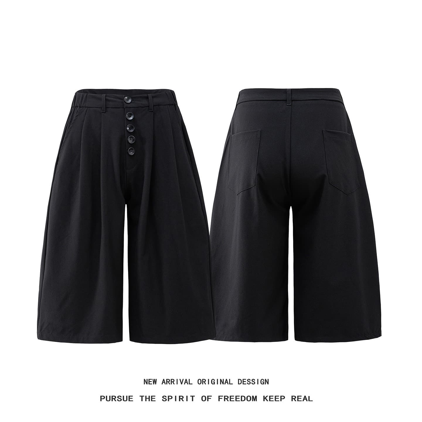 American high-end black suit cropped pants for men and women in summer fashion simple casual wide-leg shorts