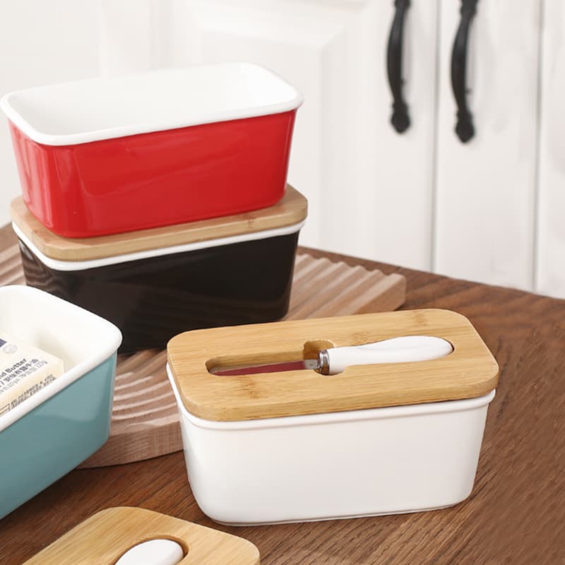 Ceramic Butter Box Knife Creative Preservation Sealed Rectangular Butter Plate Beef Tallow Storage Box Kitchen Utensils
