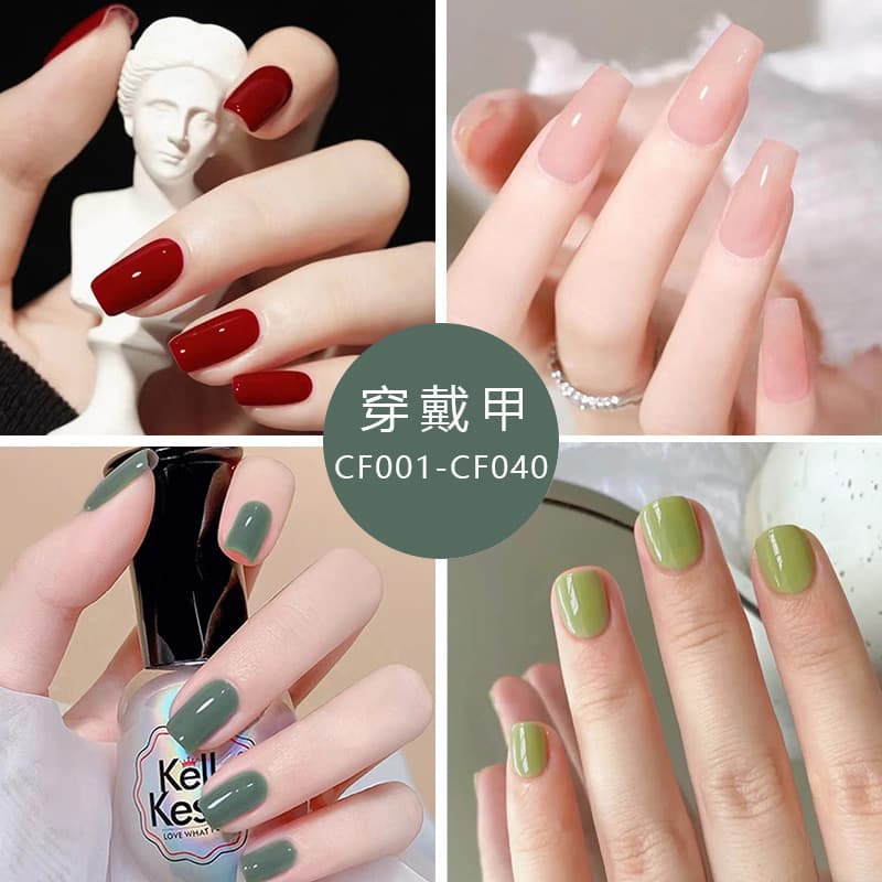 Fashion solid color bright oil manicure medium and long European square white fake nails wearable manicure tablets finished products wholesale