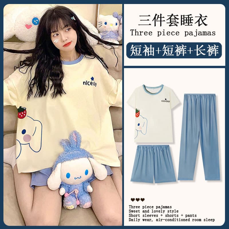 Women's Pajamas 2026 Summer Cotton-Like Short Sleeve Shorts Loose High-End Casual Outdoor Wear Homewear Three-Piece Set