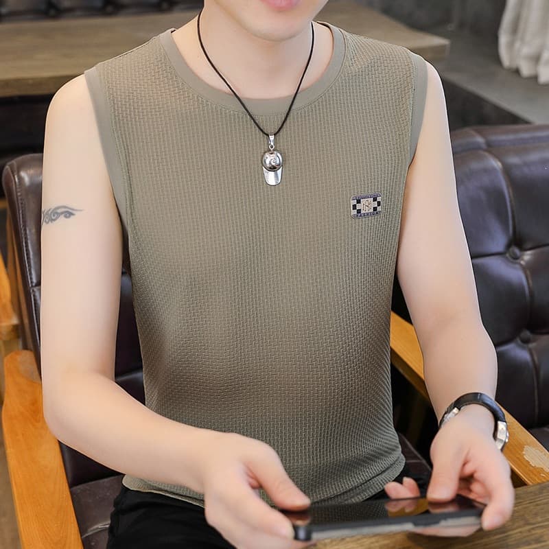Summer Simple Solid Vest for Men, Fashionable Loose Round Neck Sleeveless T-Shirt, Korean Style Sports Tank Top, Drop Shipping