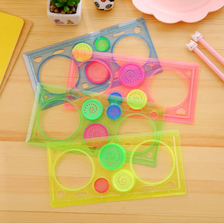 Creative and educational four-color transparent magic ruler template ruler drawing board ruler children's student kaleidoscope ruler unisex ruler