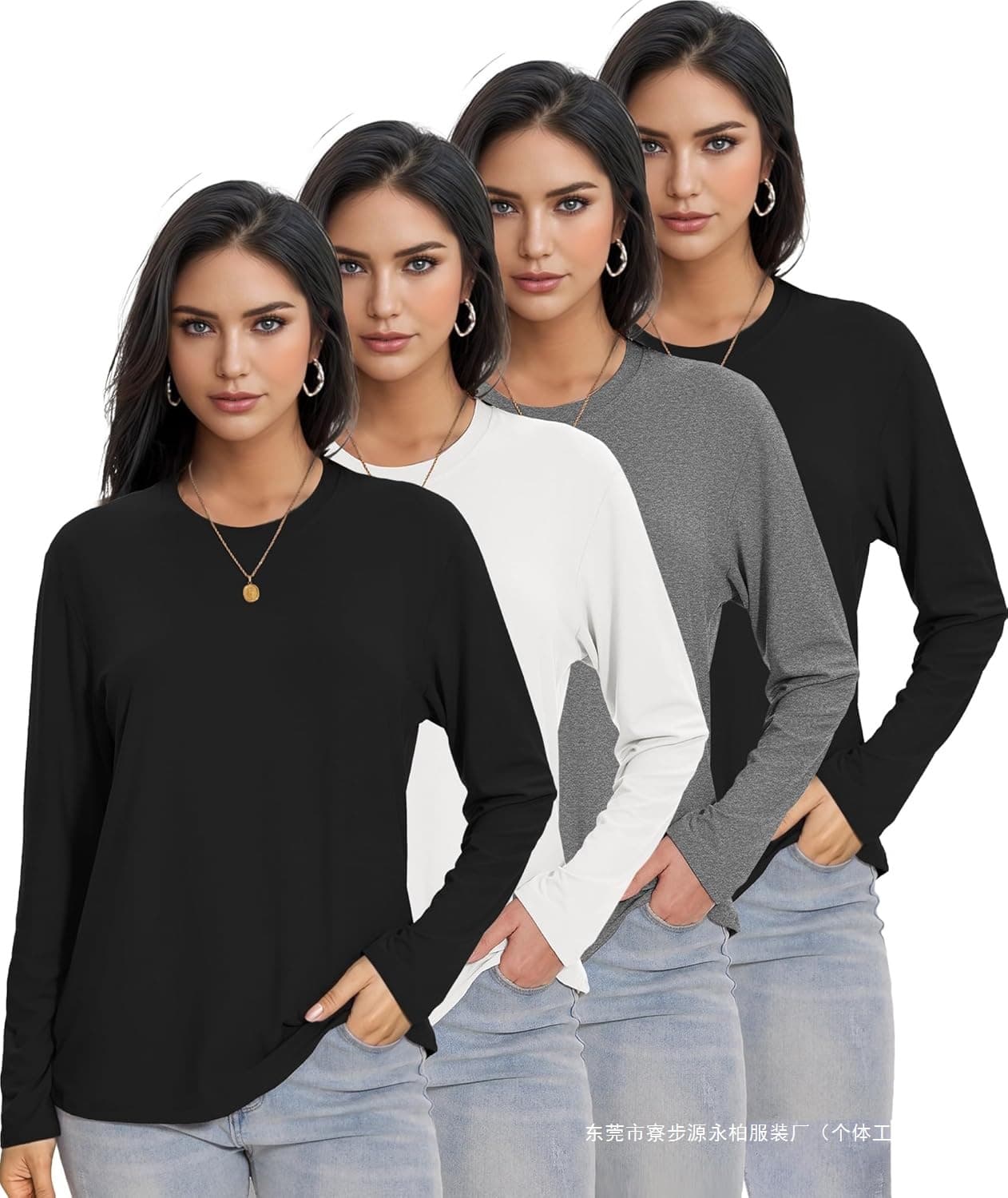 Kinglaman 1/4 Pack Women's Long Sleeve Shirts Tops Loose Fit