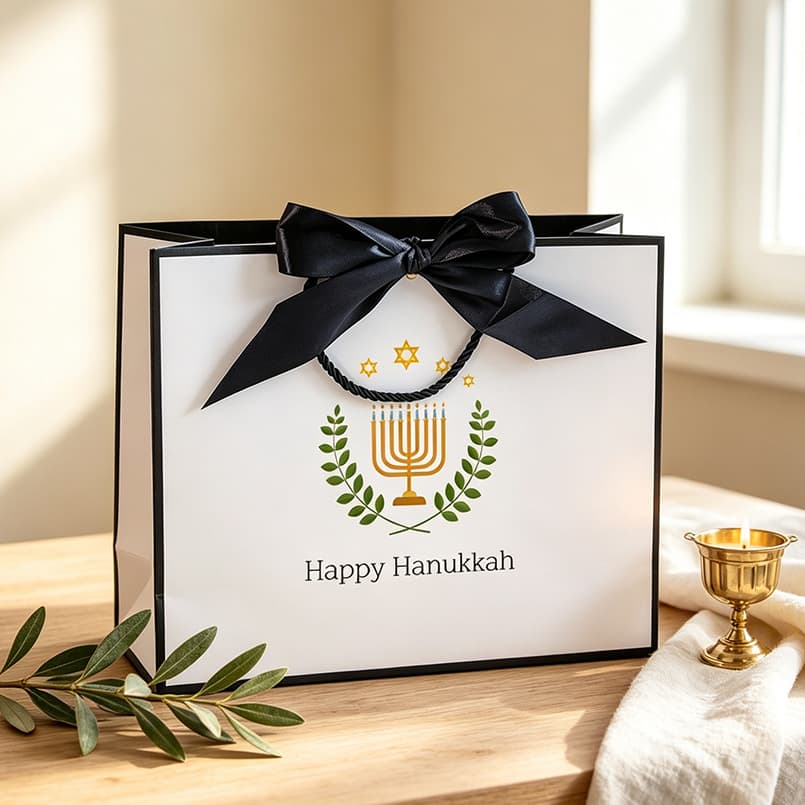 Hanukkah Gift Box Light Luxury Bow Handheld Paper Bag Jewish Holiday Star of David Menorah Handheld Gift Bag
