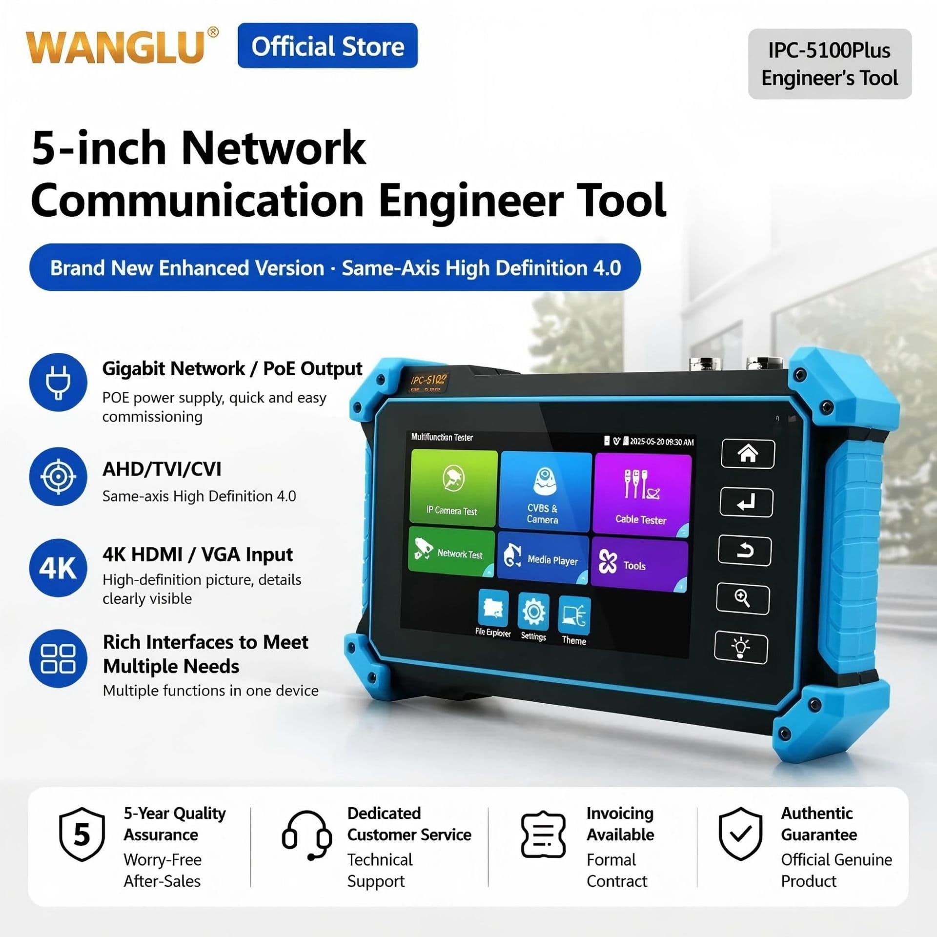 WANGLU CCTV Tester ipc 5100 plus IP CVI TVI AHD HDMI VGA IN