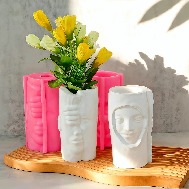 Creative abstract human face vase silicone mold diy handmade cement plaster vase home decoration mold