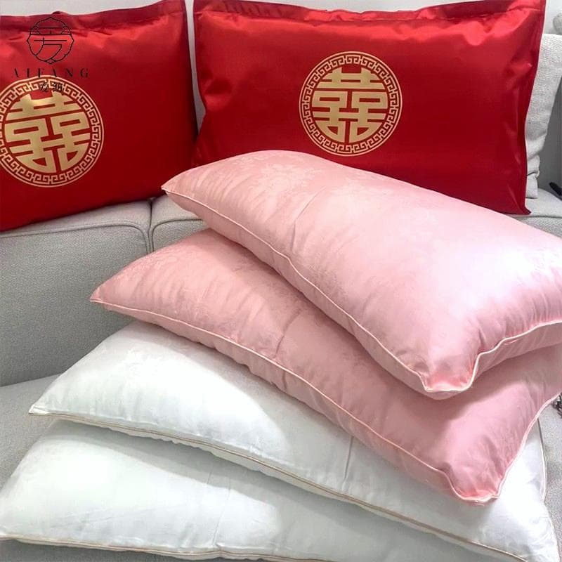 Natural Silk Wedding Pillow Pair Cotton Mulberry Silk Fiber Pillow Soft Non-Collapsing Cervical Support Sleep Pillow Core Wholesale
