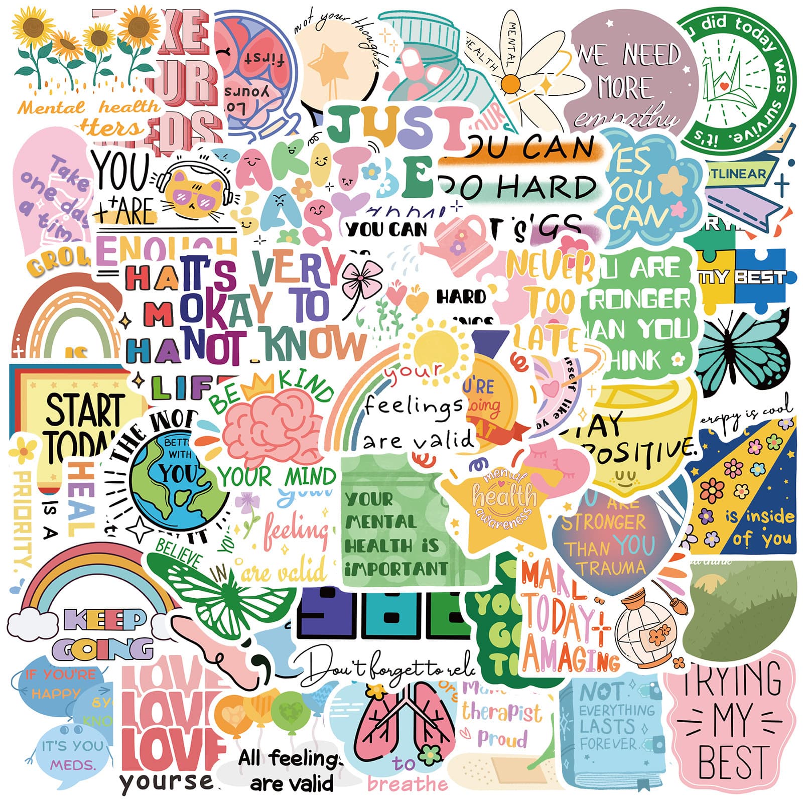 50 Pcs Cross-Border Mental Health Stickers Inspirational Awareness Mental Health Decals DIY for Luggage Notebooks