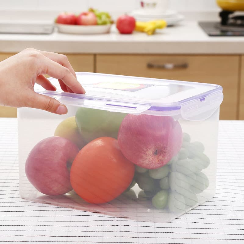 Rectangular large capacity 4500ml plastic crisper refrigerator storage organizer box freezer seal with lock
