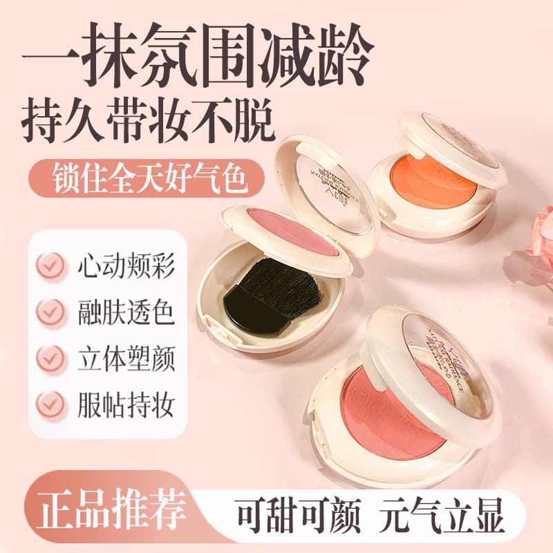 Shidi Double-Layer Blush with Built-in Brush, Waterproof and Long-Lasting, Matte Pink Blusher, Wholesale