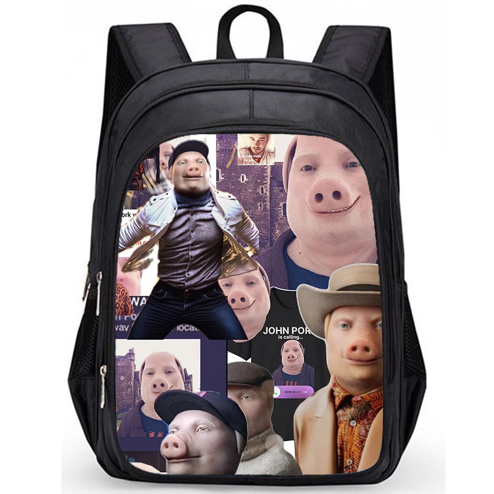Creative Novelty Funny Pig Print Three-Layer Storage Backpack with Multi-Compartment Design for Daily School Use