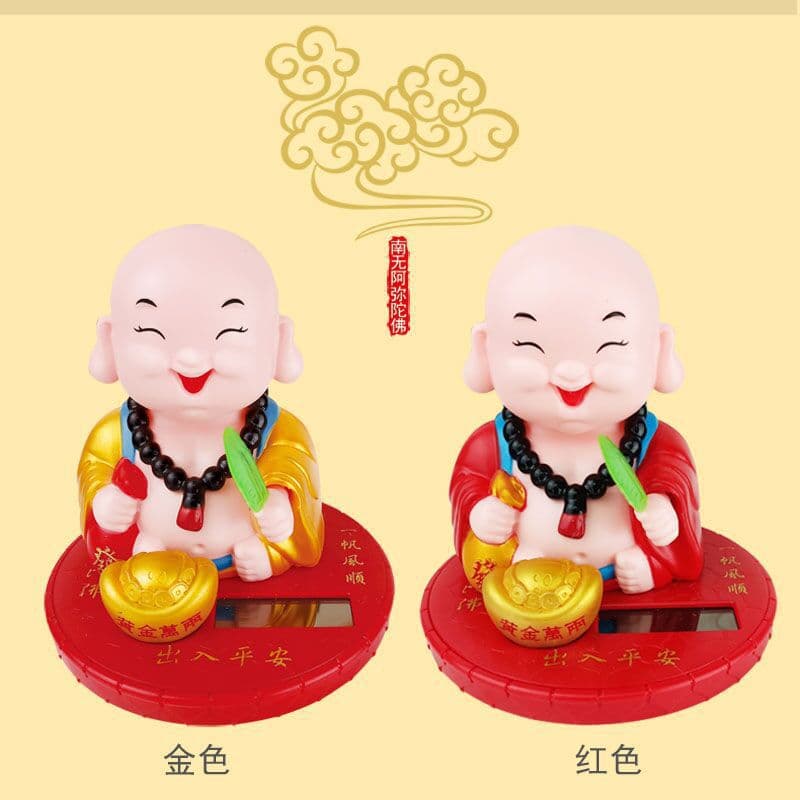 Maitreya Buddha Solar-Powered Nodding Monk God of Wealth Car Ornament Car Interior Decoration Solar-Powered Home and Car Products
