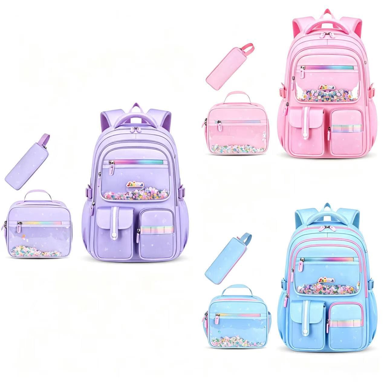 Amazon Export 3-Piece Set Backpack Girls Primary School Student Bag Large Capacity Lightweight Spine-Relieving Kids Double Shoulder Backpack