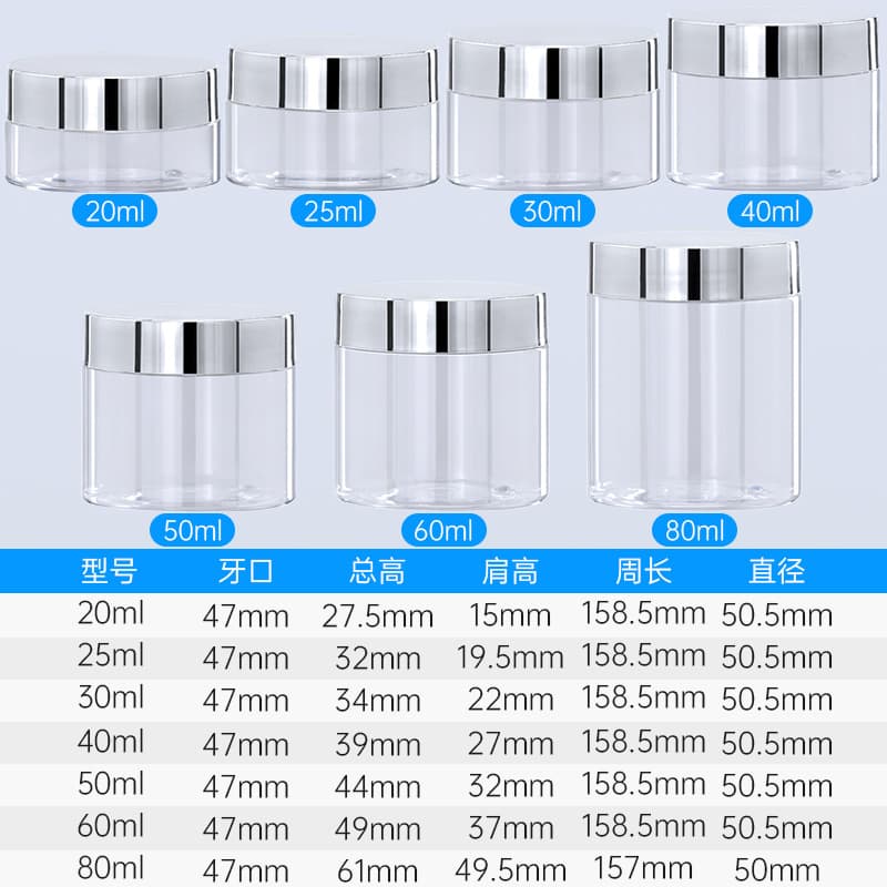 40ml Transparent Cream Jar PET Plastic Wide Mouth Straight Shoulder Bottle with Natural Aluminum Lid, Empty Cosmetic Refill Container