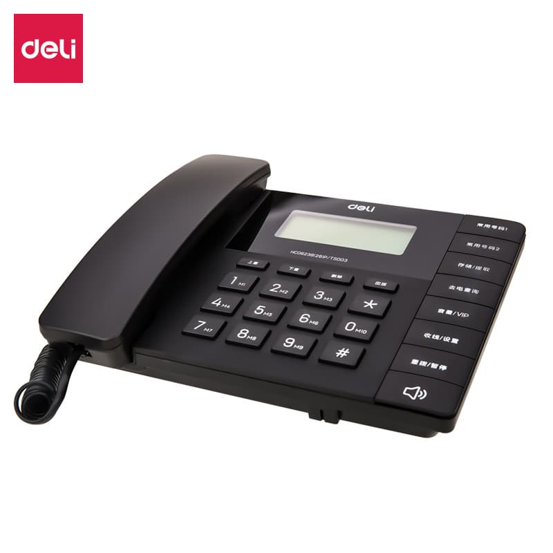 Deli 13567 Black Wired Desk Fixed Telephone for Office Desk Use with Caller ID, Desk Single Unit for Home