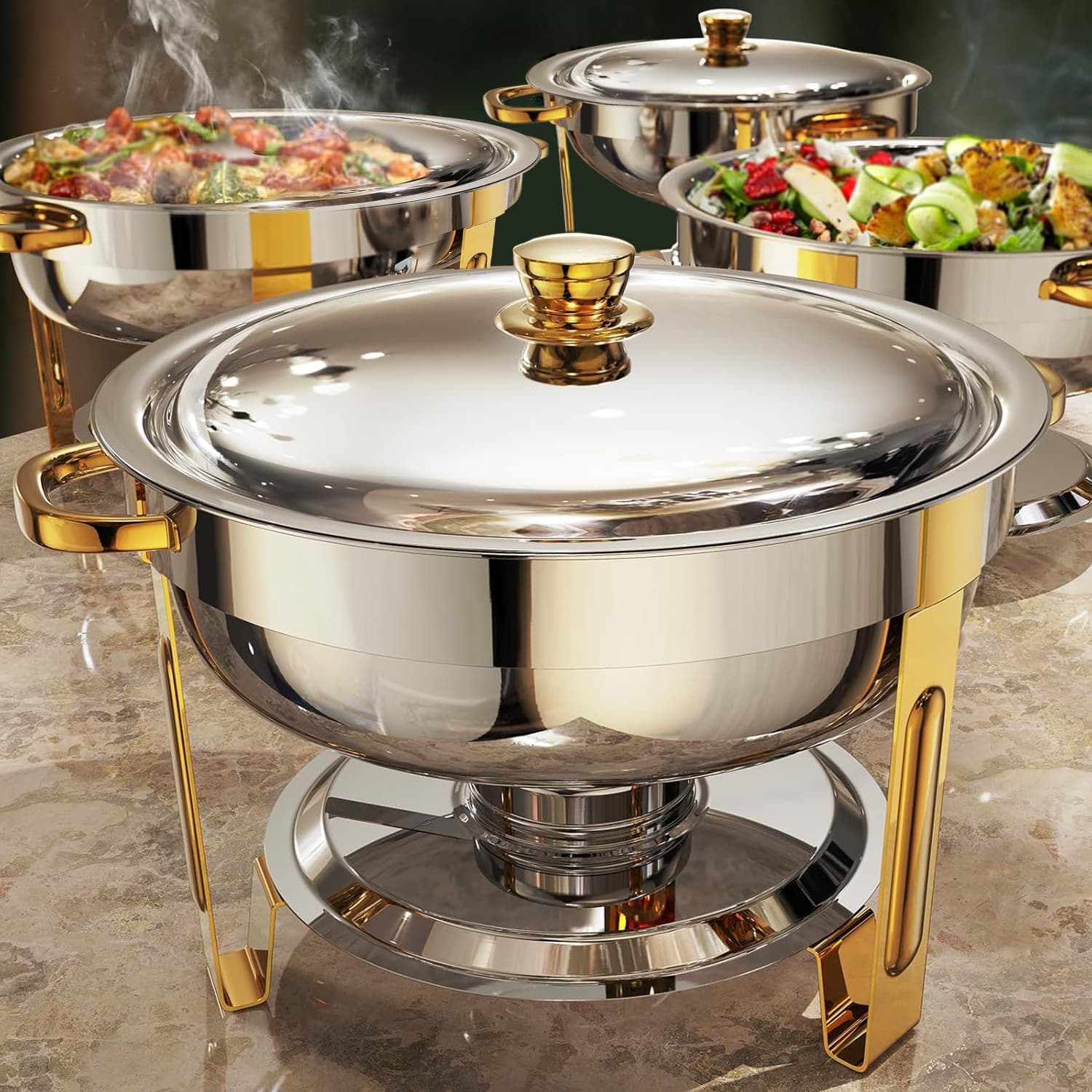 Cross-border Amazon Stainless Steel Buffet Stove Gold-plated Round Stove Set Chafing Dish Buffetset