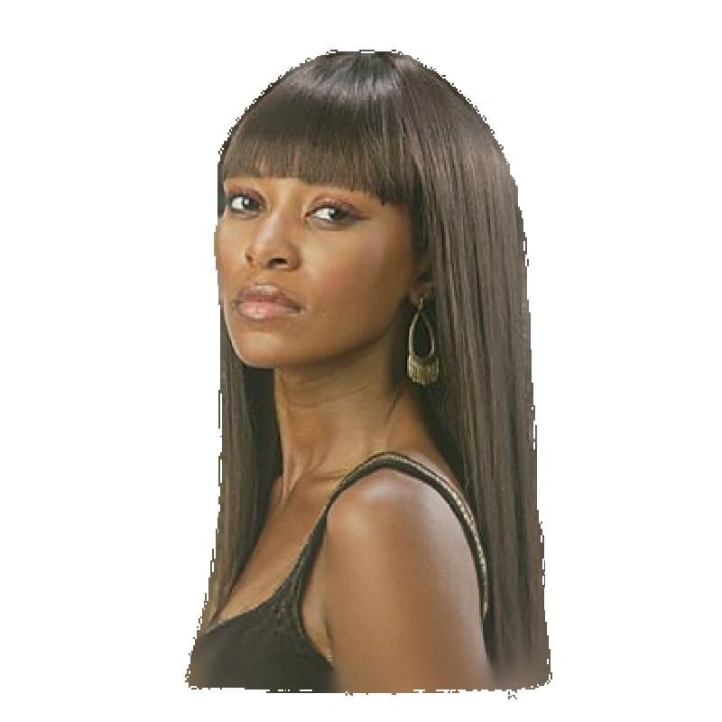 Yiwu manufacturer fiber wig with bangs and tail, medium length straight hair African wig European and American fashion cross-border wholesale