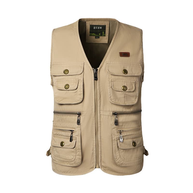 Spring/Autumn Men's Vest Outdoor Breathable V-Neck Jacket Sports Cotton Vest Fishing Vest Multi-Pocket Sleeveless Coat