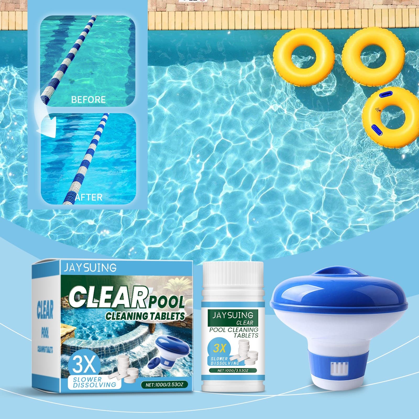 JAYSUING Swimming Pool Effervescent Tablets Set Effervescent Chlorine Tablets Swimming Pool Chlorine Tablets Water Quality Stable Swimming Pool Water Care Tablets