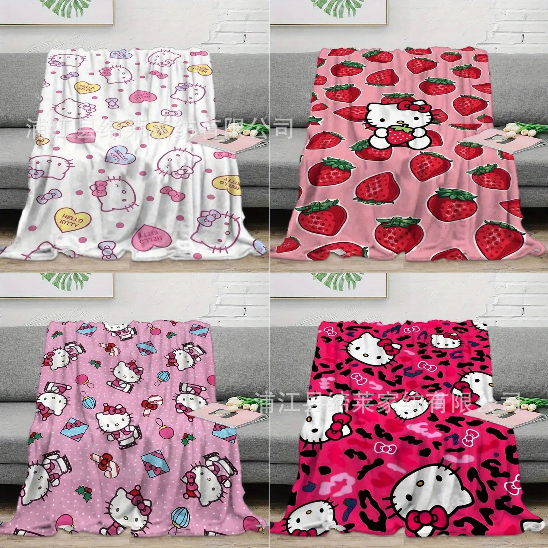 Cross-border E-commerce Digital Print Flannel Ultra Comfortable Soft Warm Hello Kitty Cartoon Blanket