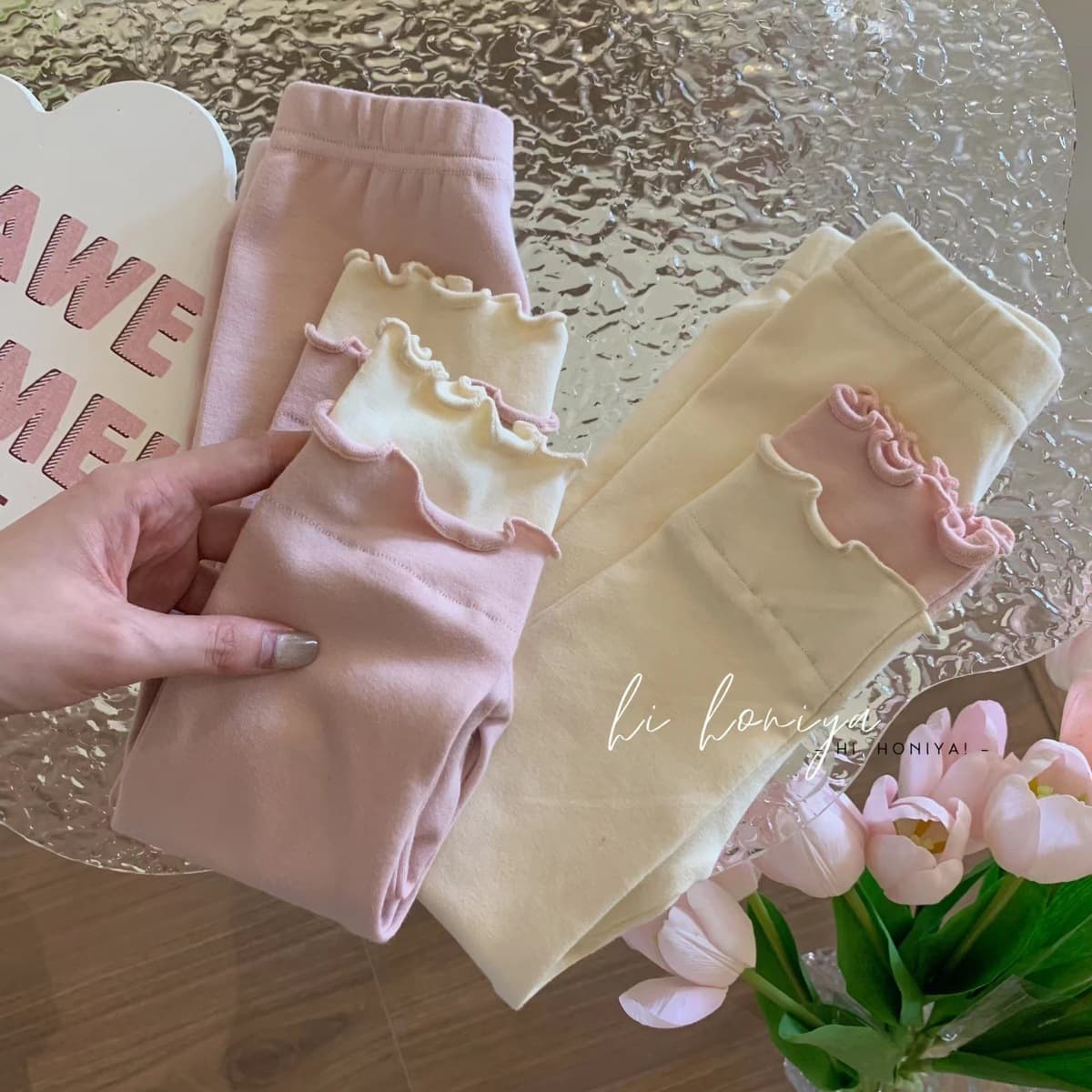 Korean Children's Color-Block Leggings Autumn Contrast Color Double-Layer Ruffle Leggings for Girls Fashionable 9/10 Length Pants