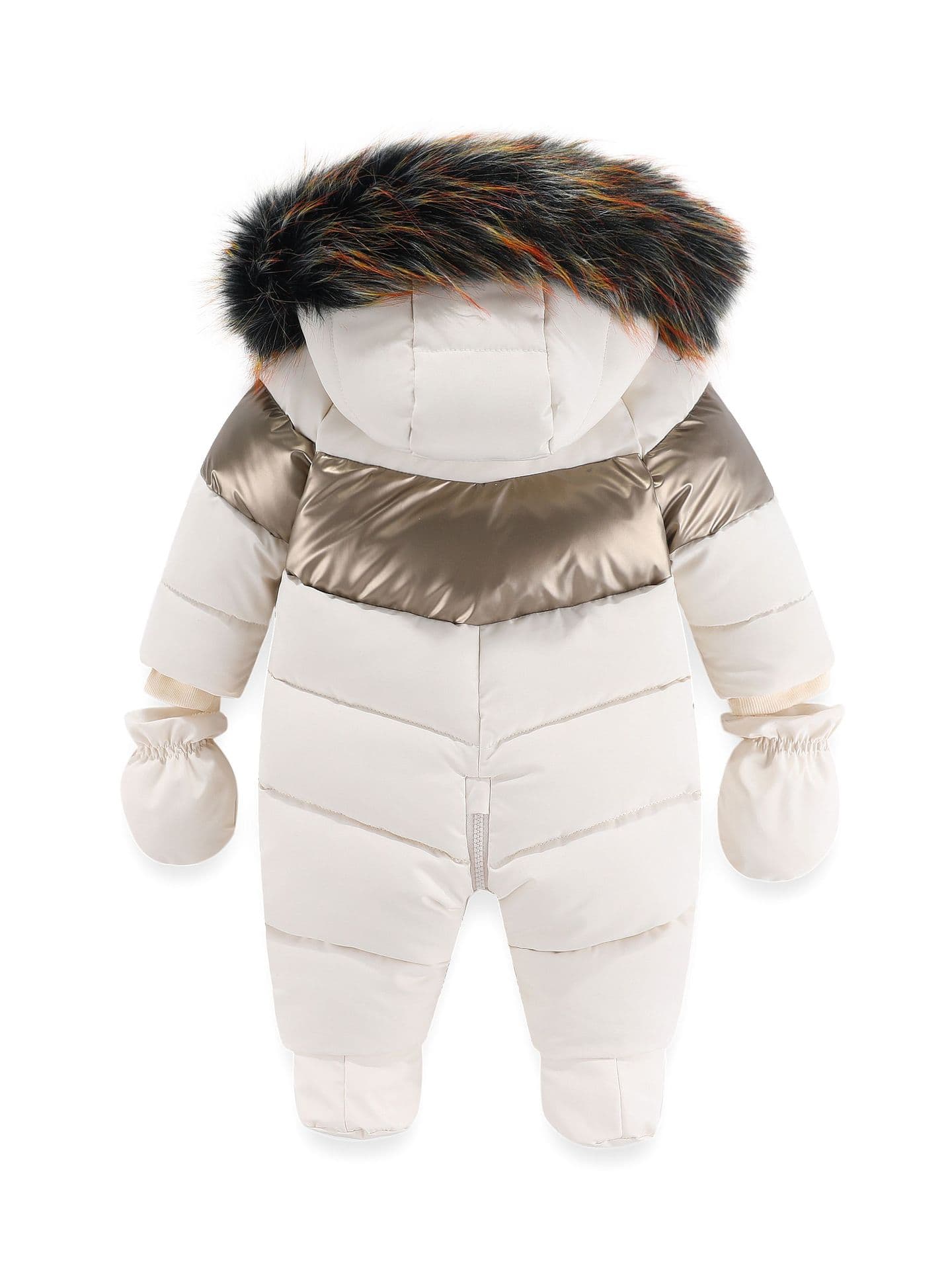 Cross-border Baby Onesie Faux Fur Collar Hooded Fleece-Lined Thickened Infant Jumpsuit Winter with Gloves Toddler Crawling Suit