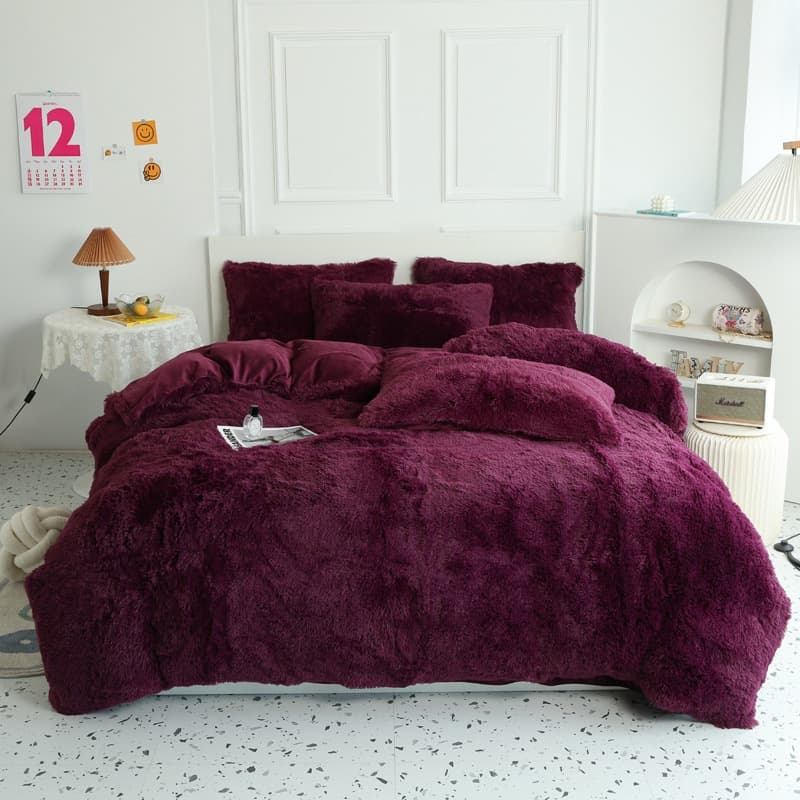 Korean Style Cloud Mink Fur Four-Piece Set Coral Fleece Crystal Velvet Solid Color Mink Velvet Winter Thickened Warm Sheets and Duvet Covers for Winter