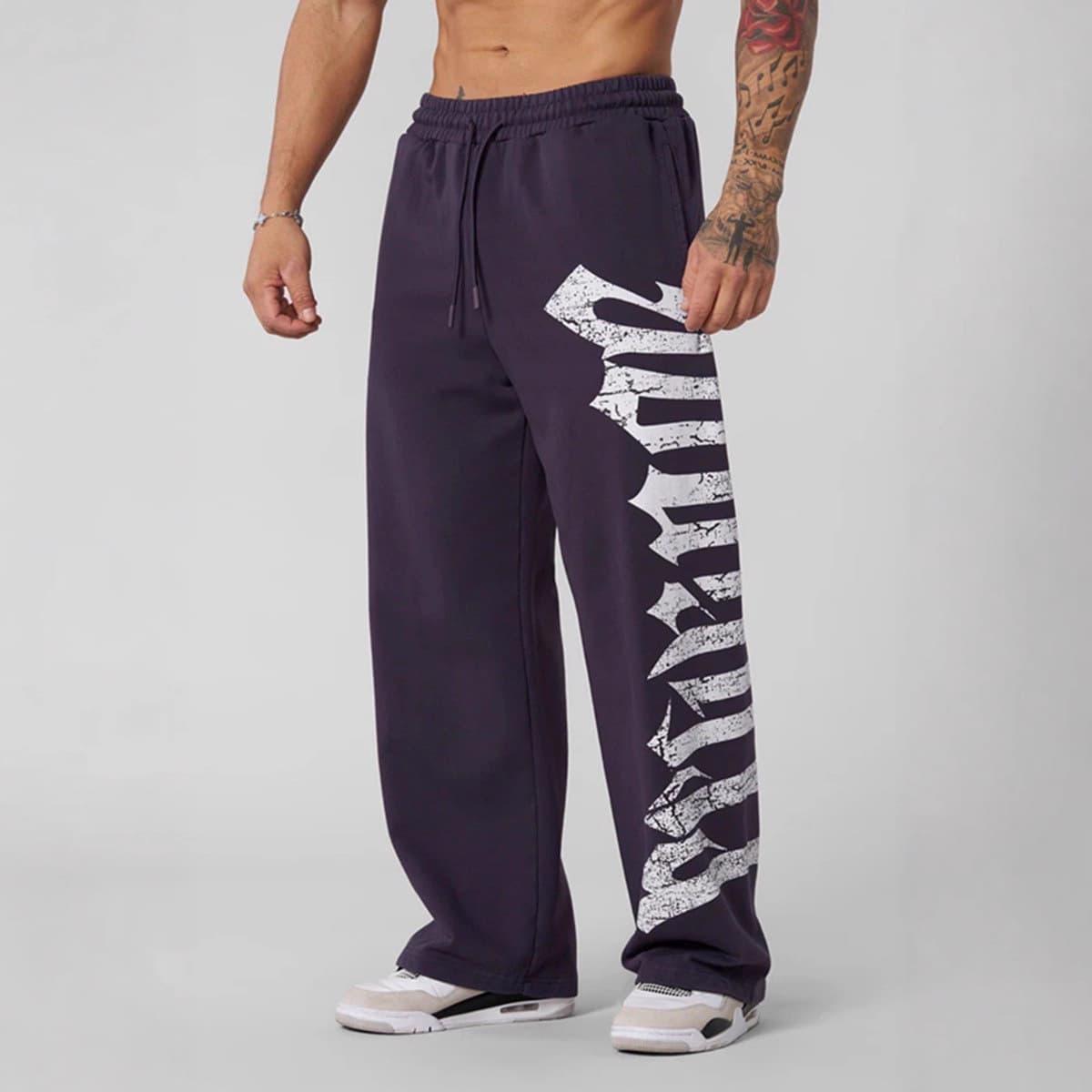 YOUNGLA 2025 New American Style Sweatpants for Gym, Bodybuilding, Running, Training, Cotton Printed Wide Leg Long Pants