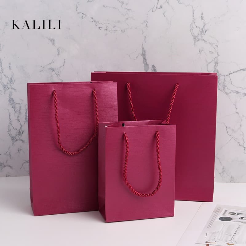 Wine Red Brushed Handle Bag Solid Color Simple Shopping Bag Gift Bag Paper Bag Jewelry Storage Bag Printed Logo