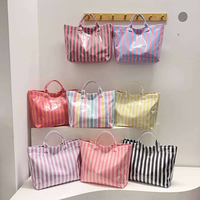 Cross-border Rainbow Stripe Transparent PVC Tote Bag Large Capacity Commuter Premium Style 2026 New Women's Handbag