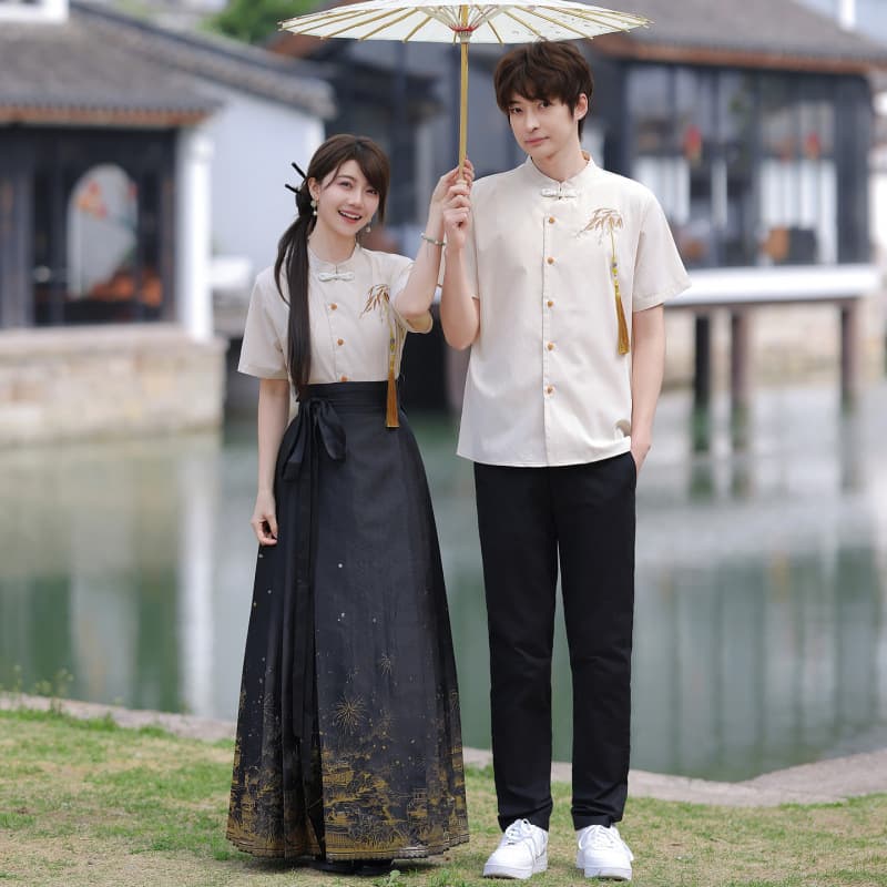 Real Shot College Style Couple Outfit Summer Class Uniform Retro Chinese Style Performance Outfit Middle and High School Republic of China Style Set Graduation Photo