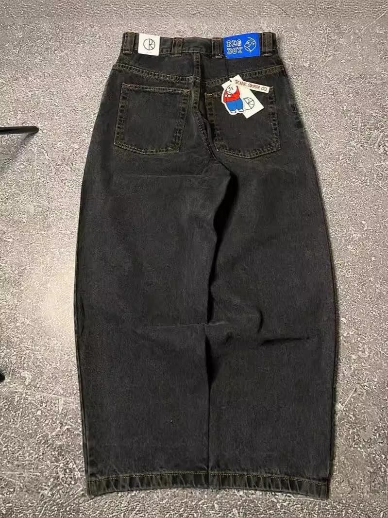 Y2K Big Boy Jeans Harajuku Hip Hop Embroidery Loose High-Waist Wide-Leg Jeans Men
