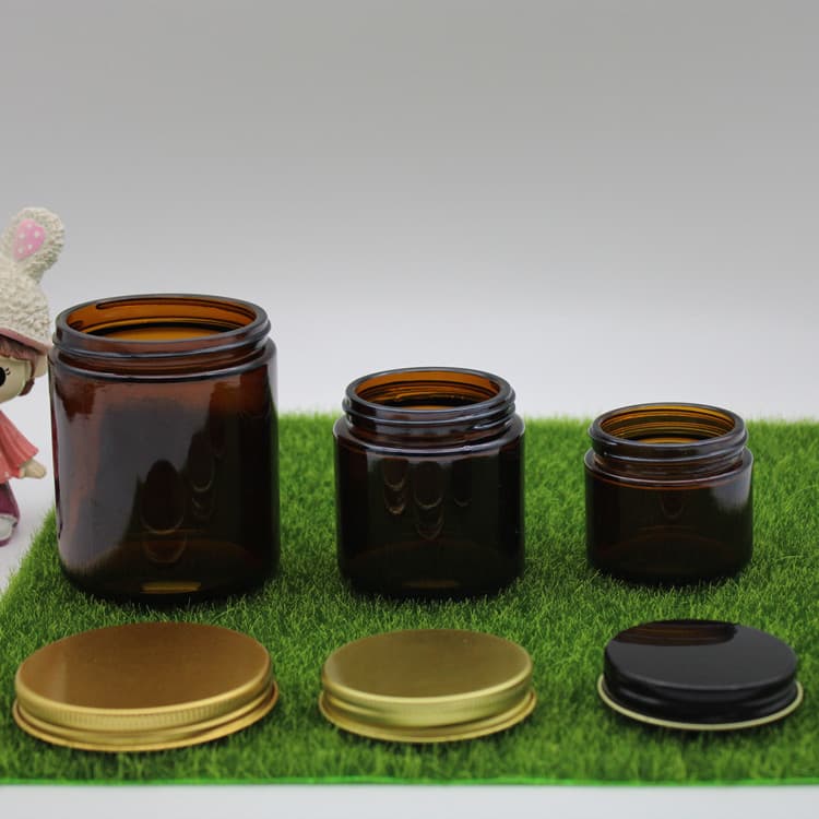 Supply Colored Glass Sealed Jar Large Mouth Candle Holder Aluminum Lid Jar Brown Glass Candle Jar Scented Candle Cup