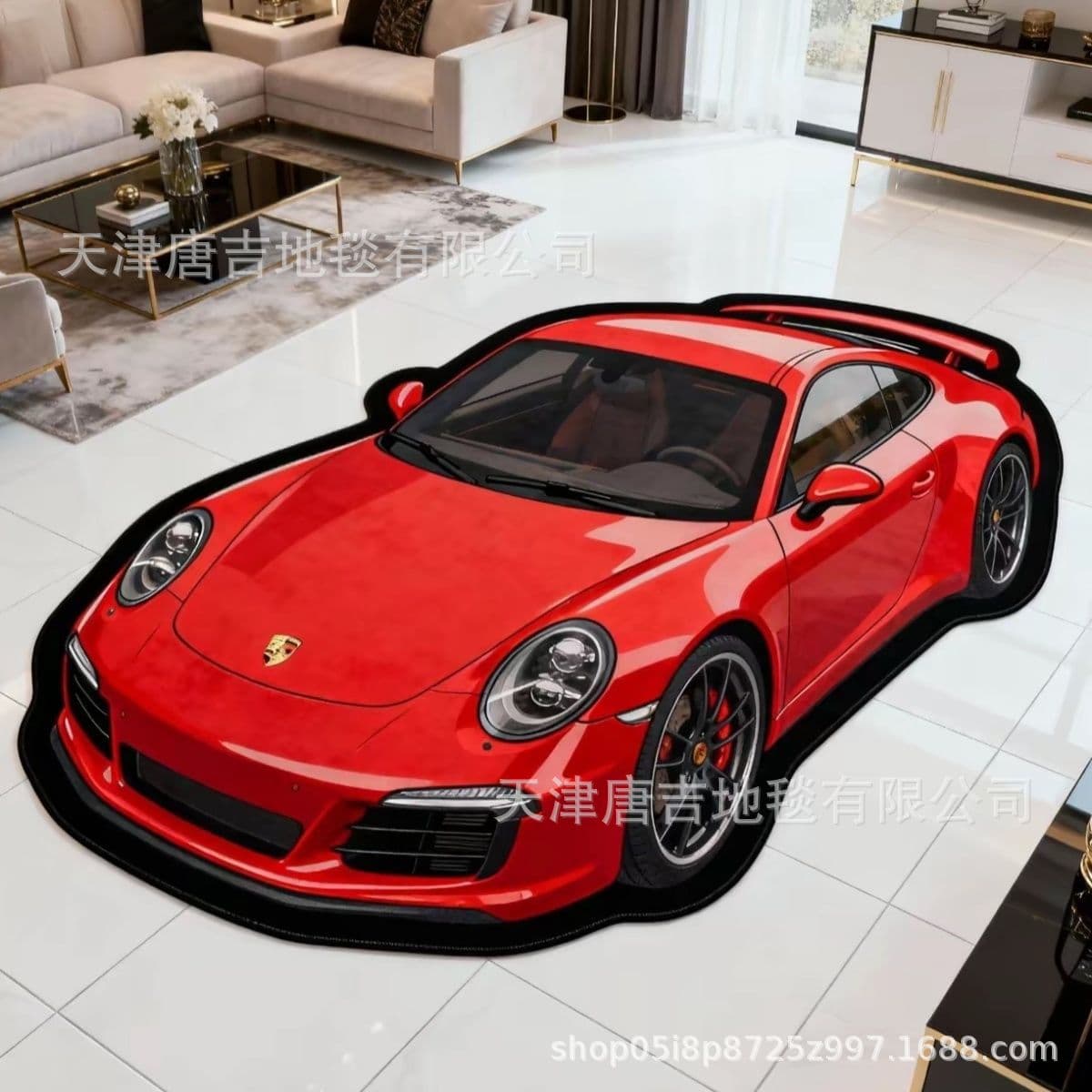Creative Car Crystal Velvet Floor Mat for Bedroom, Bedside, Room, Balcony - Stain-Resistant, Durable, Easy to Clean and Washable