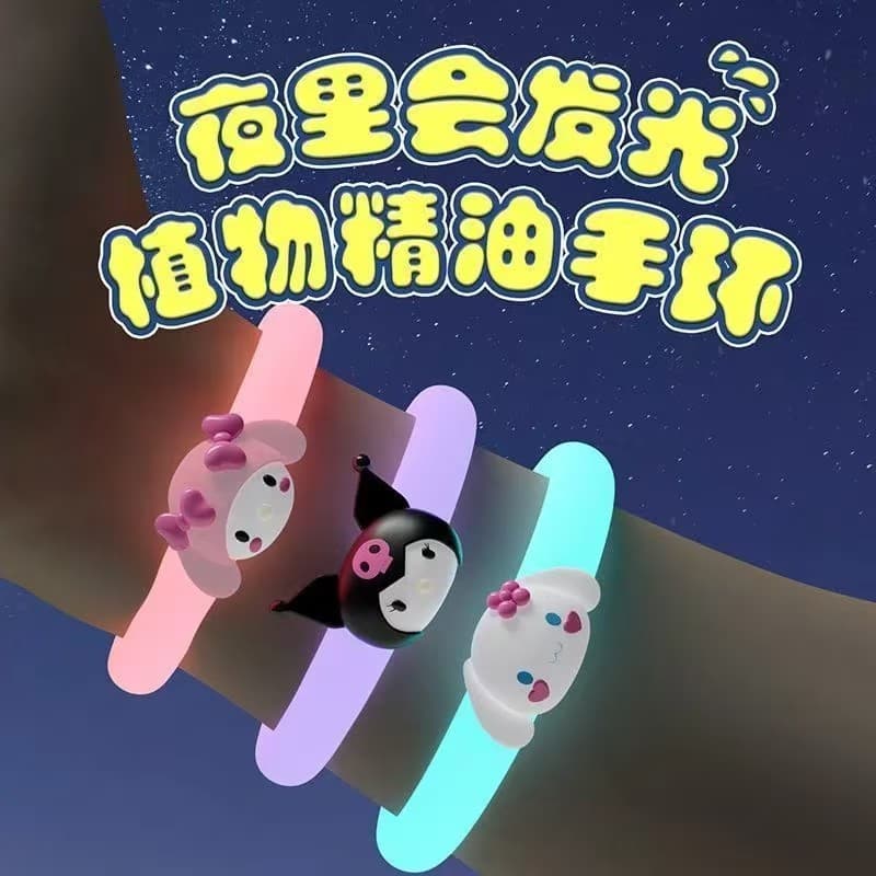 Sanrio Glow-in-the-Dark Mosquito Repellent Bracelet Kuromi, Kids Adults Plant Essential Oil Outdoor Student Gadget Bite Relief