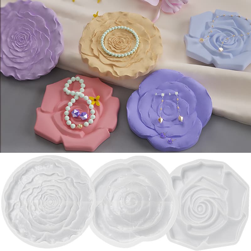 Poppy diy glue rose jewelry tray ring earring storage tray plaster coaster silicone mold