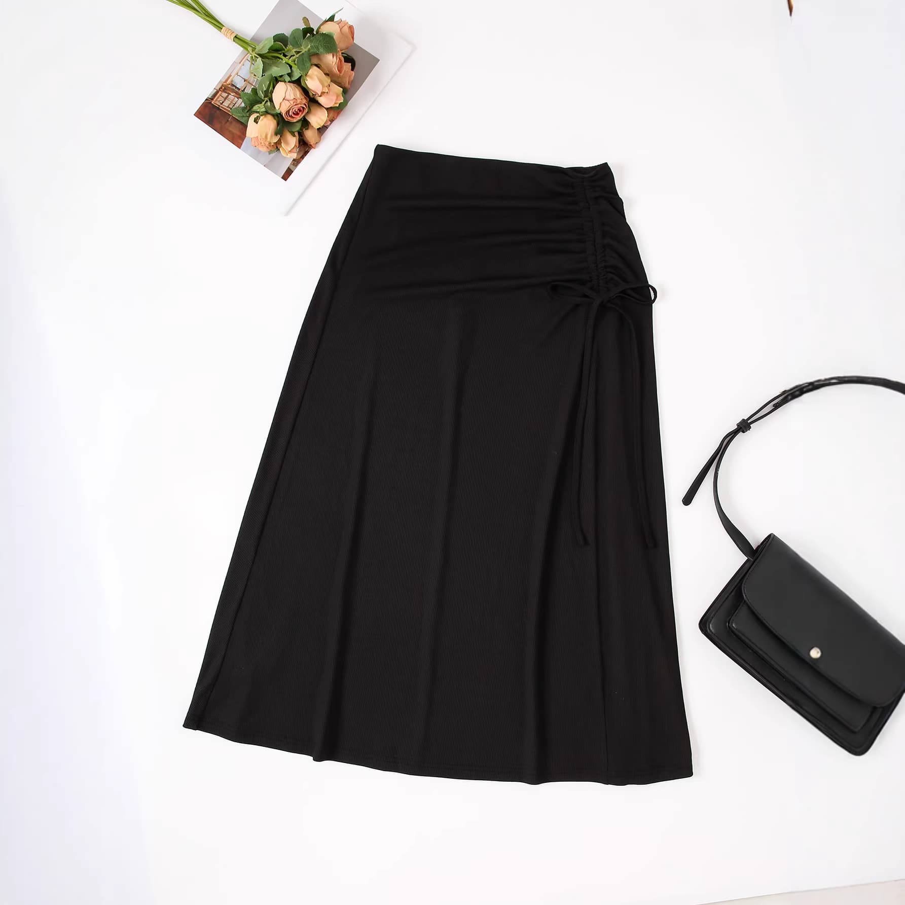 Clearance Price Cross-Border Spring/Summer Chic Design Simple High-Waist Tie Wrap A-Line Bodycon Mini Skirt Casual Short Skirt
