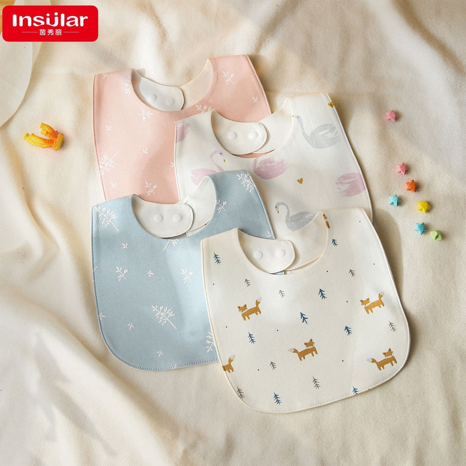 Insular Baby Bibs U-Shaped Waterproof Pure Cotton Saliva Towel Children Eating Apron Baby Spill Proof Drool Catcher Cotton Gag