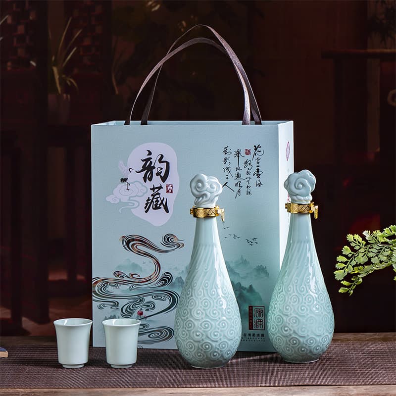 Ceramic empty wine bottle, 1 jin (500g) creative white wine bottle, household airtight wine storage container, wine pot, gift box.