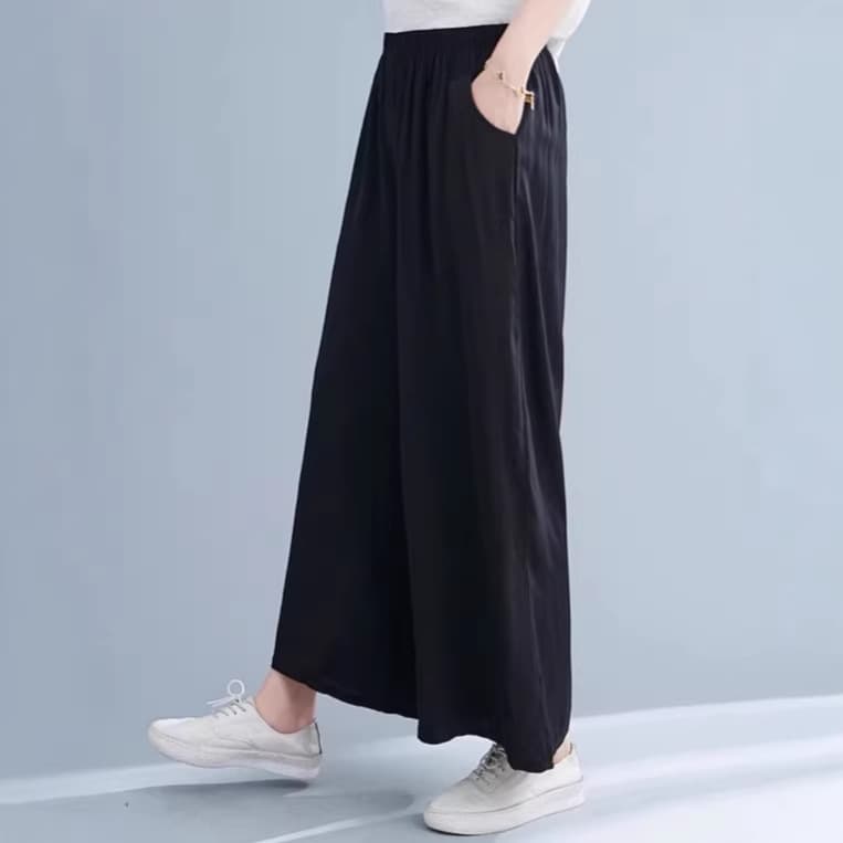 2026 Summer New Women's Wide Leg Pants Loose Flare Pants High Waist Casual Pants Cotton Linen Elastic Waist Ankle-Length Wide Leg Pants