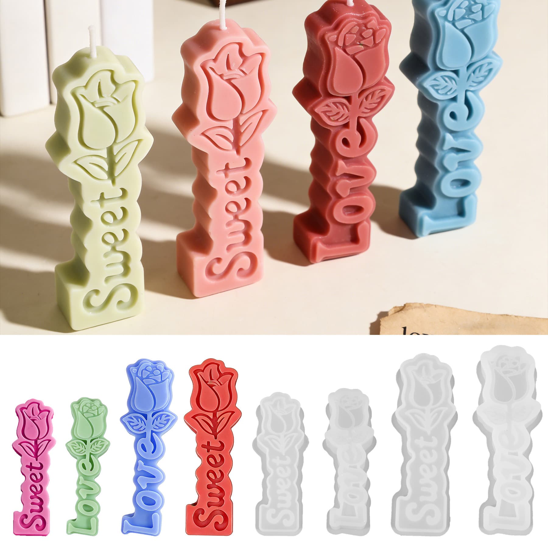 Love Rose Long Strip Candle Resin Silicone Mold, Epoxy Resin DIY Tulip Plaster Decoration Long Strip Rose Mold
